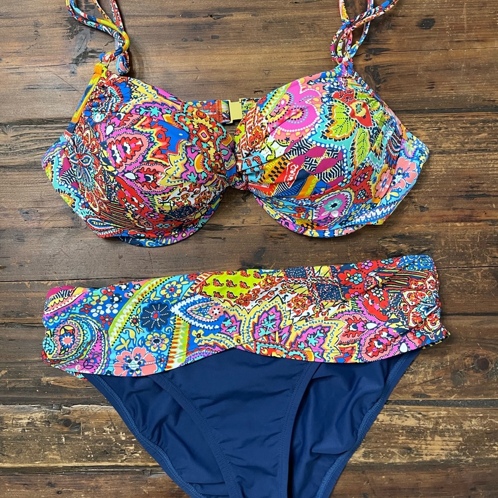 Fun, multi color swimsuit for sale! Size 12